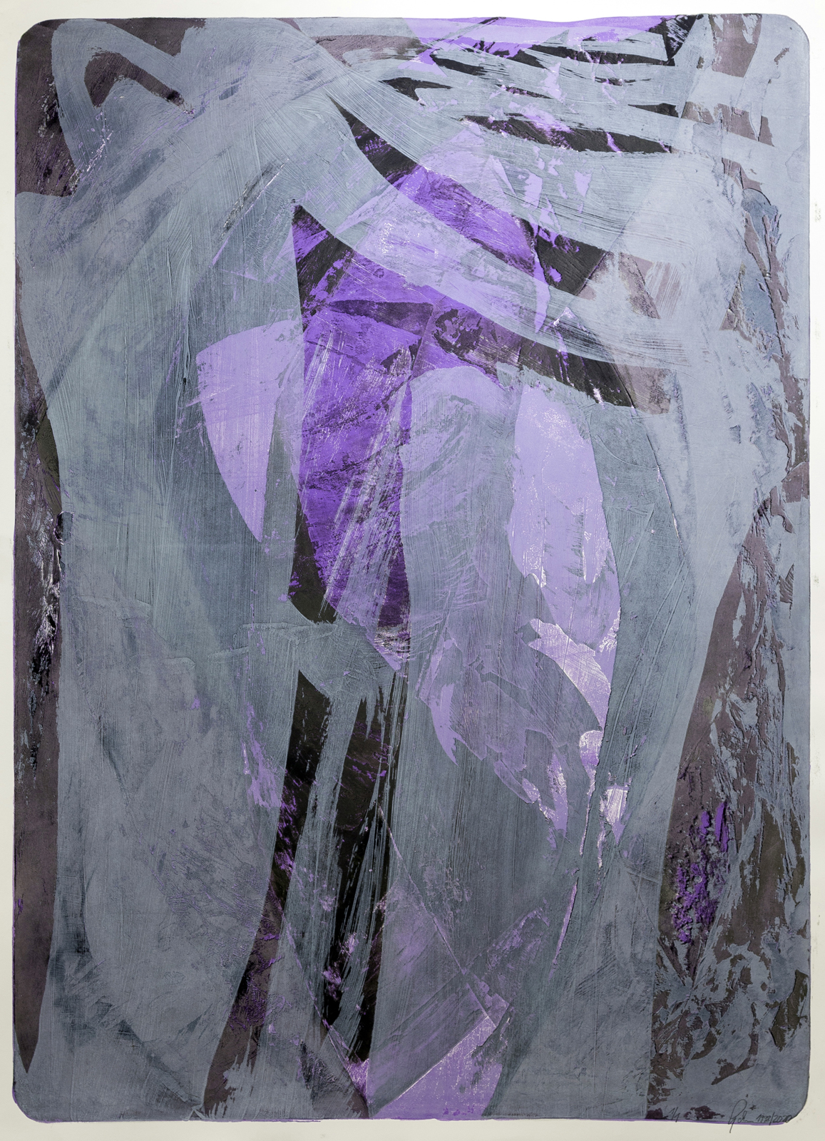 Palimpsest 2, 1998/2020, Lithographie, silber/violett, 181 x 131 cm